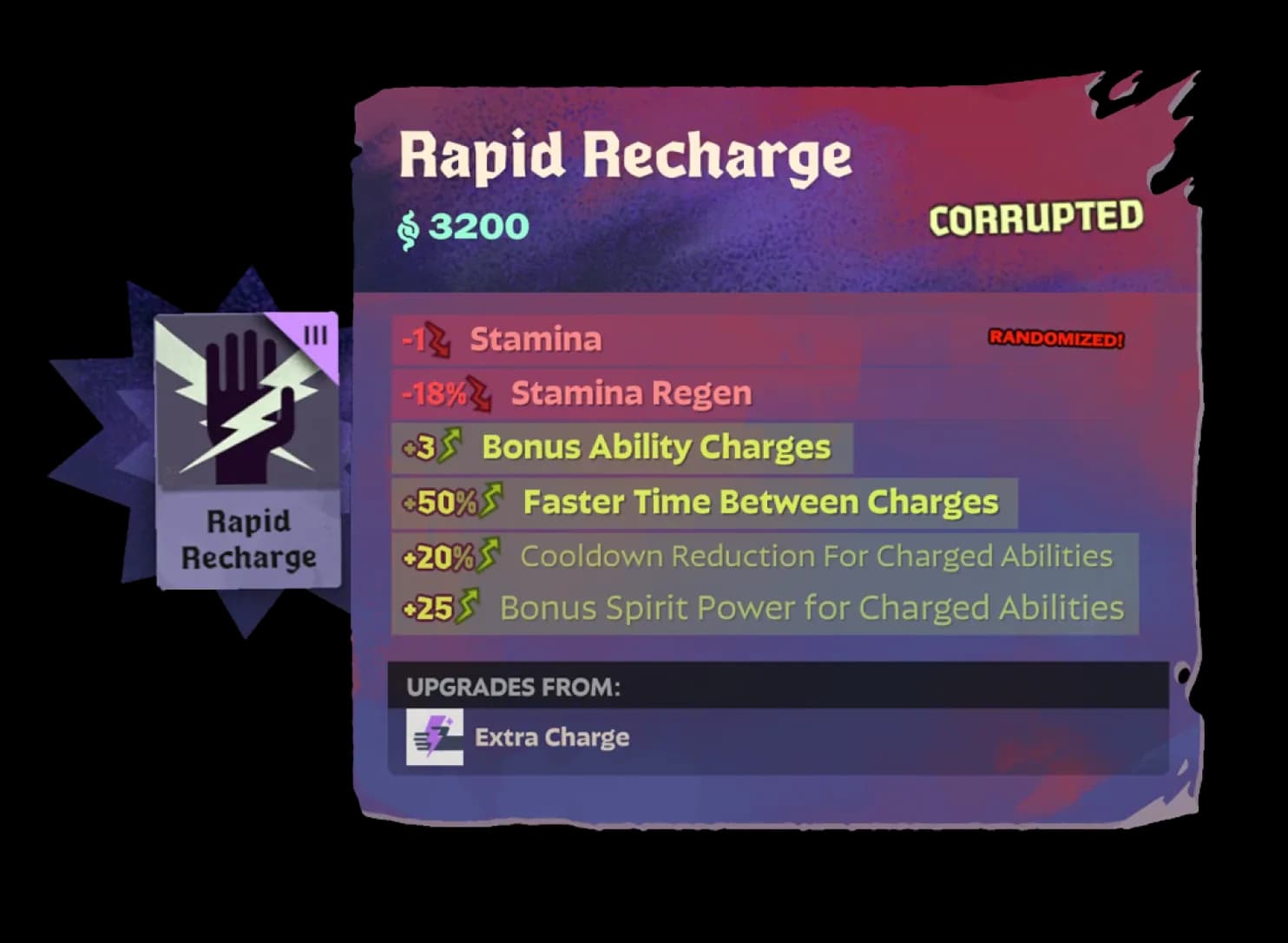 Corrupted Rapid Recharge item card from The Broker