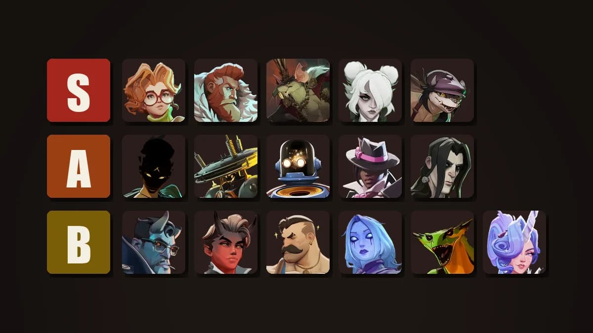 Deadlock tier list board with Paige, Kelvin, Rat King, Graves and Ivy in S tier, followed by the A and B tier heroes