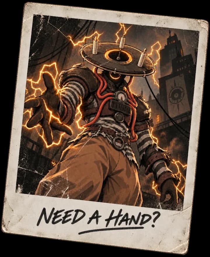 Deadlock hero reaching out from a polaroid photo captioned Need a hand?