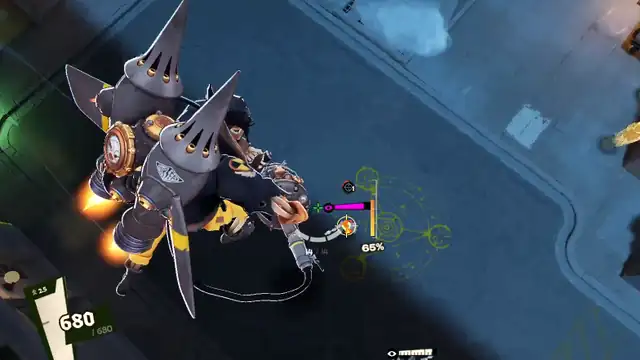 Deadman Danny flies on the Chimera Mk1 until it overheats, then dives into the street and cracks the ground