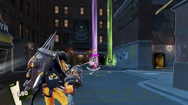 Deadman Danny sprays Jettison Fuel at a training bot, and the backblast pushes him backwards