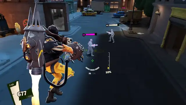 Deadman Danny lays a line of Strix Salvo missiles down a street, and they explode under a training bot