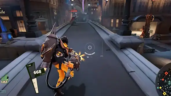 Deadman Danny fires charged rockets into the rooftop under him and chains the blasts into jumps along the street